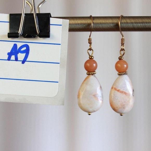Handmade Peach Aventurine Jasper Drop Earrings Boho Earthy Forest Fairy Bohemian - Picture 3 of 3